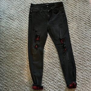 Judy Blue Black and Red Skinny Jeans with Distressed Accents